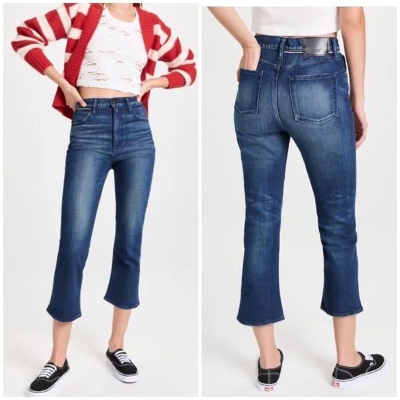 New Moussy Vintage Emma Cropped Flare Jeans High Rise Rigid Denim Sz 30 - Picture 1 of 15